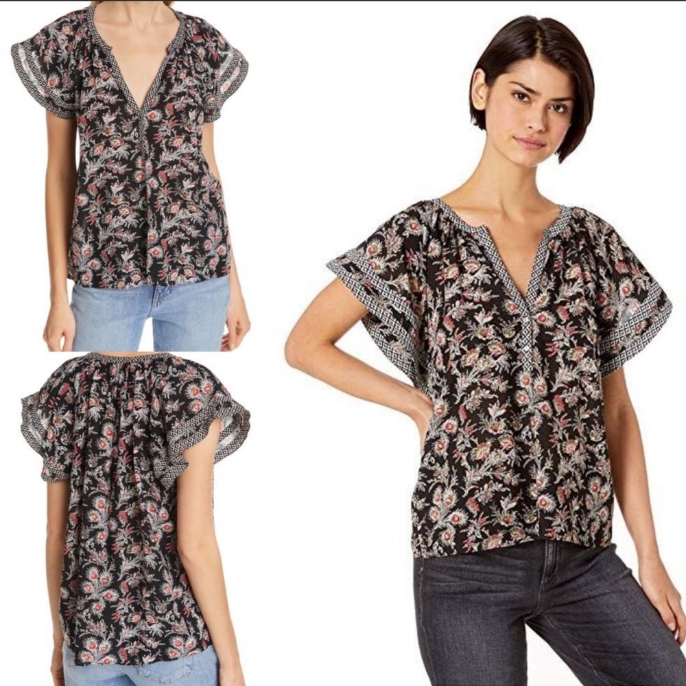 Joie Laurina Flutter Sleeve Floral Print Top
